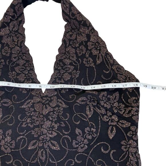 Tadashi Vtg Y2K Textured Beaded Halter Neck Top Pointed Hem Whimsygoth - Picture 11 of 16